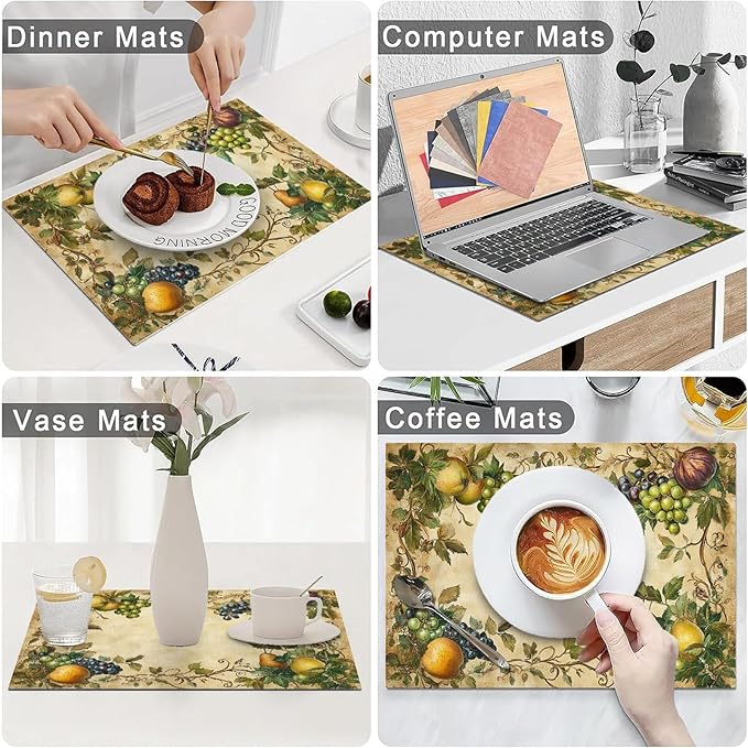 Fruit Placemats Set of 4, Fruits Grape Table Mats, Washable Place Mats for Home Party Indoor Kitchen Dining Table Decoration 12x18 Inch