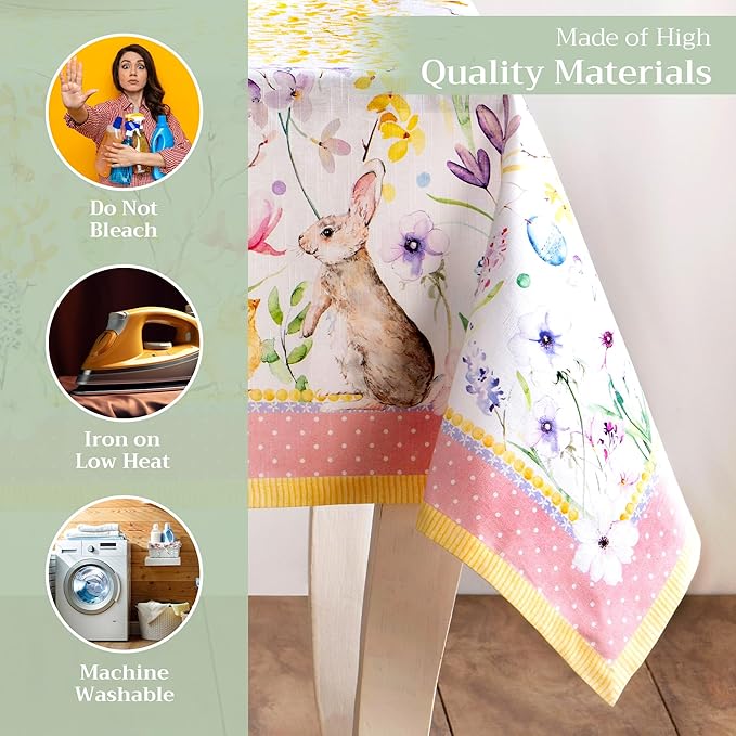 Maison d' Hermine Table Cloth Rectangle Table 100% Cotton 60 x 90 Inches Tablecloth Reusable Decorative for Dining Room Farmhouse Home Valentines Day Decorations Spring Summer - Easter Zest
