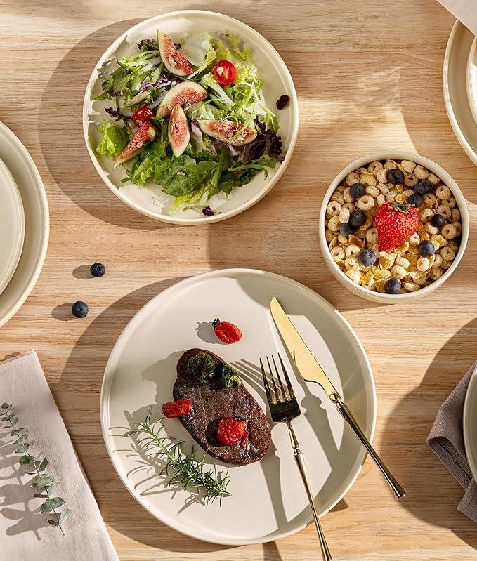 TheTerra Ceramic Dinnerware Sets for 4, 12 Pieces Handmade Reactive Glaze Plates and Bowls Set, Scratch Resistant Dish Set, Oven & Microwave & Dishwasher Safe, Ice Cream