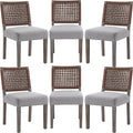 Farmhouse Dining Chairs Set of 6 Linen Fabric Upholstered Accent Side Chair, Mid Century Modern Kitchen & Dining Room Chairs with Woven Rope Back for Home, Living Room, Bedroom - Grey