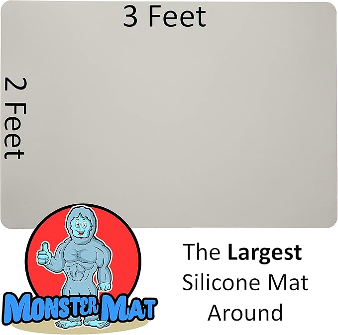 MonsterMat 36x24 Inch Extra Large Silicone Table Protector Craft Mat for Painting, Clay, Projects, Arts and Crafts and More. Easy Clean Up and Rolls for Storage. Largest Mat Available. (Gray)