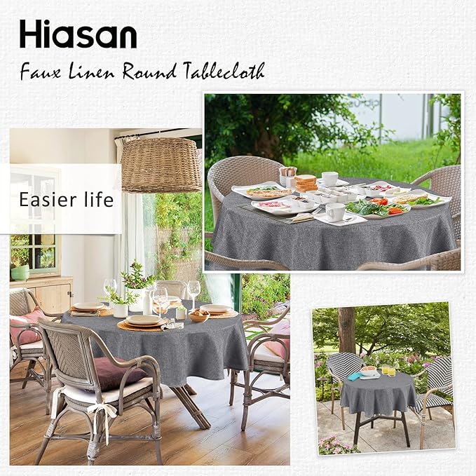 Hiasan Round Linen Tablecloth 30 Inch - Wrinkle and Stain Resistant Washable Polyester Fabric Table Cloth for Dining Room Kitchen Party, Grey