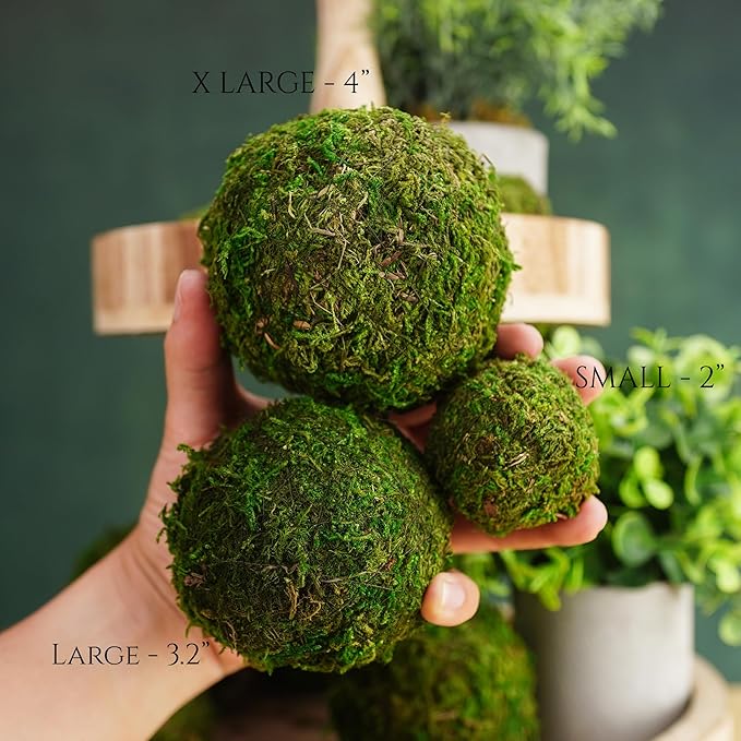 BYHER Decorative Moss Balls Set - Fake Moss Balls for Bowl Fillers, Centerpiece Decor, Home Decor, Vase Filler, Wedding Decor, Table Arrangement, Coffee Accents, DIY Crafts (Extra Large - 4"-Set of 6)