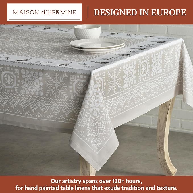 Maison d' Hermine Table Cloth Rectangle Table 100% Cotton 60 x 120 Inches Fall Tablecloth Reusable Everyday Use for Thanksgiving Christmas Decorations Dining Farmhouse Party (Cozy Christmas)