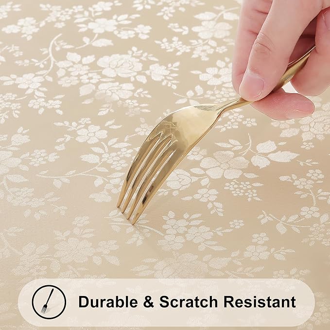 Smiry Rectangle Table Cloth, Waterproof Heavy Duty Vinyl Tablecloths, Wipeable Washable Table Cover for Kitchen and Dining Room (Beige, 70" X 108")