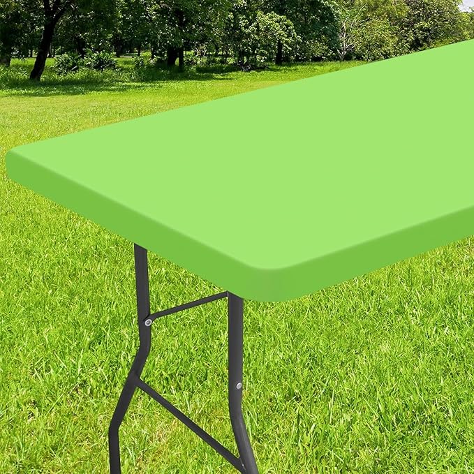 Smiry Rectangle Tablecloth, Elastic Fitted Flannel Backed Vinyl Tablecloths for 4ft Folding Tables, Waterproof Wipeable Table Covers for Indoor, Outdoor, Picnic and Camping (Lime Green, 24"x48")