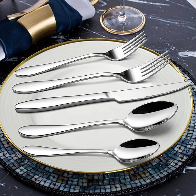 LIANYU 60 Piece Silverware Flatware Set for 12, Stainless Steel Home Kitchen Hotel Restaurant Cutlery Set, Eating Utensils, Mirror Finished, Dishwasher Safe