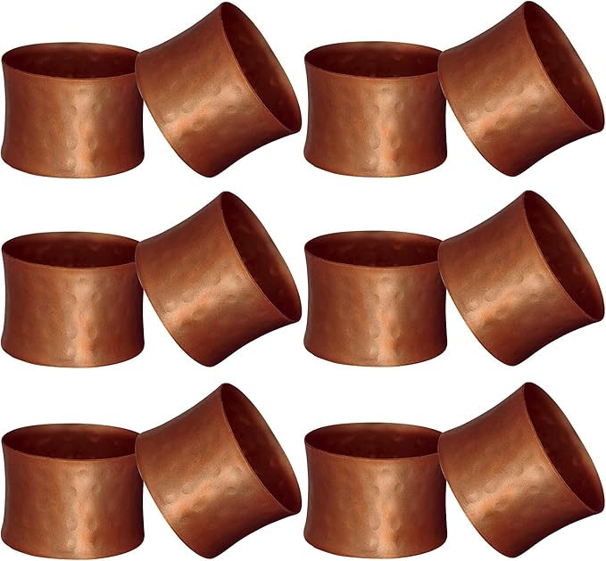 Handmade Round Hammered Antique Napkin Rings Holder for Dinning Table Parties Everyday, Set of 12