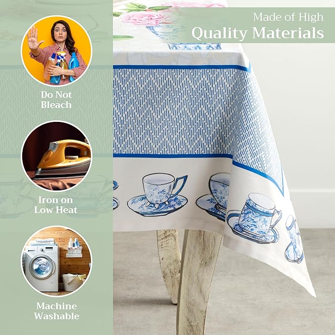 Maison d' Hermine Table Cloth Rectangle Table 100% Cotton 60 x 90 Inches Tablecloth Reusable Decorative for Dining Room Farmhouse Home Valentines Day Decorations Spring Summer - Canton