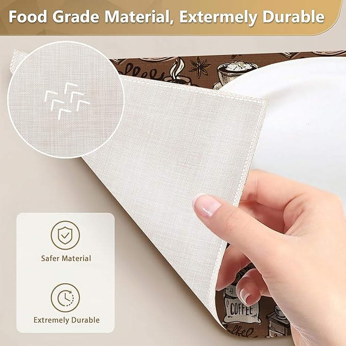 Retro Coffee Cup Placemats Set of 6 Linen Washable, Heat-Resistant 12x18 InchTable Place Mats for Kitchen Dining for Home Party Holidays