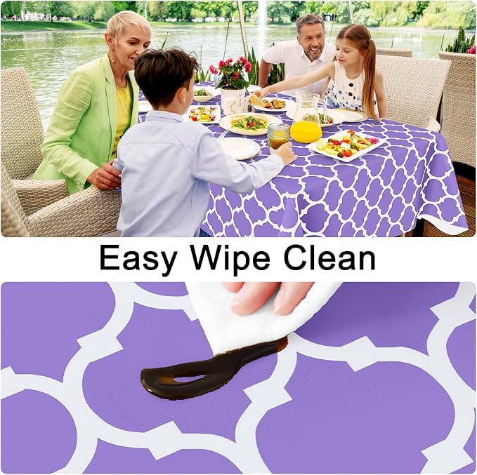 Smiry Rectangle Table Cloth, Waterproof Vinyl Tablecloth with Flannel Backing for Rectangle Tables, Wipeable Spillproof Plastic Tablecloths for Dining, Camping, Indoor and Outdoor, (54"x78", Lavender)