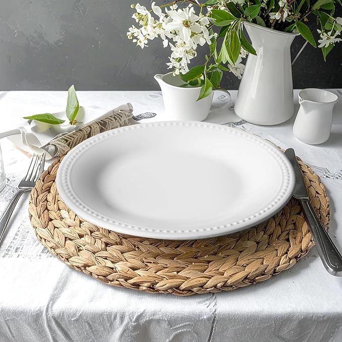Melamine Beaded Appetizer/Salad/Dessert/Side Plates,Basic White Set of 6,8.5 inch,Platter,Serving Dishes,Kid-Friendly,Chip and Break-Resistant,Dishes Set for Valentine's Day, Weddings & Everyday Meals