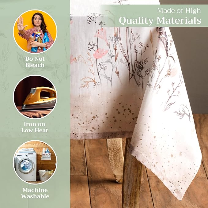 Maison d' Hermine Table Cloth Rectangle Table 100% Cotton 60 x 90 Inches Tablecloth Reusable Decorative for Dining Room Farmhouse Home Valentines Day Decorations Spring Summer - Meadow Florals - Brown