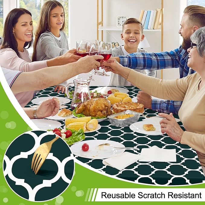 Smiry Square Table Cloth, Waterproof Vinyl Tablecloth with Flannel Backing for Square Tables, Wipeable Spillproof Plastic Tablecloths for Dining, Camping, Indoor and Outdoor (54"x54", Hunter Green)