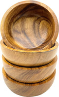 Small Wooden Calabash Bowls – 4.25” Acacia Snack, Dip & Side Dish Set of 4, Rustic Handmade Condiment Serving Bowls, Gift Ready