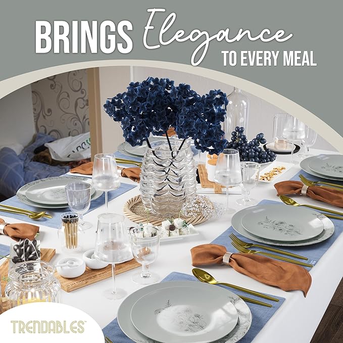 Trendables Disposable Dinnerware Decorative Plates Plastic Disposable Plates Set For 20 Guests 20 x 8 Inch Dessert Plate & 20 x 10 Inch Wedding Party Plate Set Dandelion Bloom