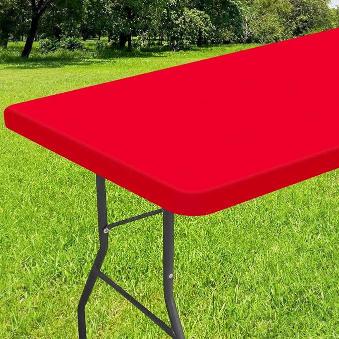 Smiry Rectangle Tablecloth, Elastic Fitted Flannel Backed Vinyl Tablecloths for 5ft Folding Tables, Waterproof Wipeable Table Covers for Indoor, Outdoor, Picnic and Camping (Red, 30"x60")