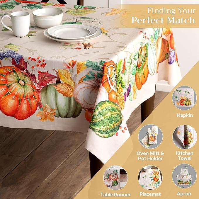 Maison d' Hermine Table Cloth Rectangle Table 100% Cotton 60 x 120 Inches Fall Tablecloth Reusable Everyday Use for Thanksgiving Christmas Decorations Dining Farmhouse Party (Lumina)