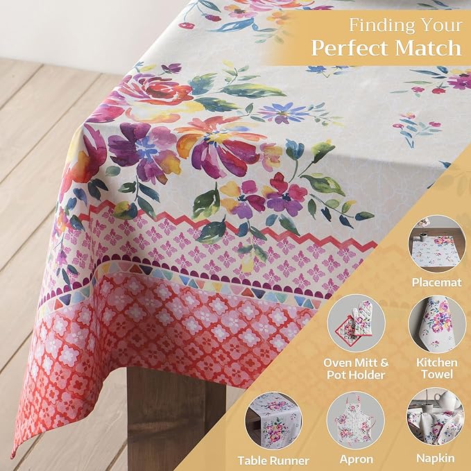 Maison d' Hermine Table Cloth Rectangle Table 100% Cotton 70 x 90 Inches Tablecloth Reusable Decorative for Dining Room Farmhouse Home Valentines Day Decorations Spring Summer - Rose Garden