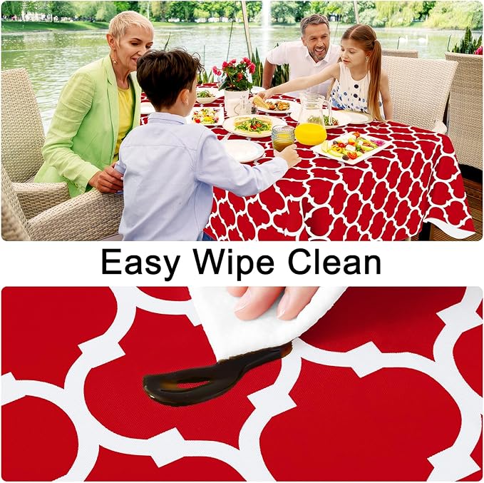 Smiry Rectangle Table Cloth, Waterproof Vinyl Tablecloth with Flannel Backing for Rectangle Tables, Wipeable Spillproof Plastic Tablecloths for Dining, Camping, Indoor and Outdoor (52"x70", Red)