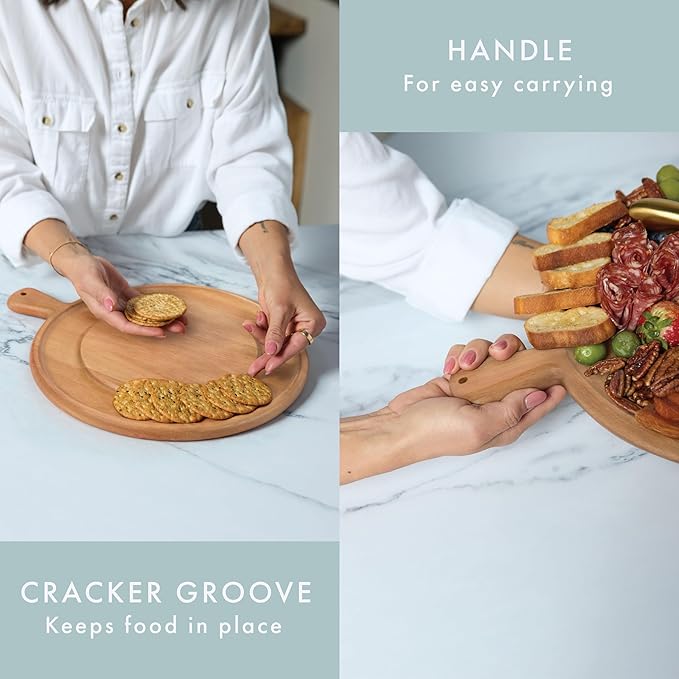 Charcuterie Board Set - Round Beech Wood Cheese Board for Serving with Accessories - House Warming Gifts for New Home, Bridal Shower & Wedding Gift, Birthday Gifts for Women