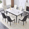 Extendable Dining Table Set for 6, 55'' to 78.8'' Rectangular Thickened Sintered Stone Kitchen Table with 6 Upholstered Chairs, Modern Space Saving 7-Piece Dinner Table Set