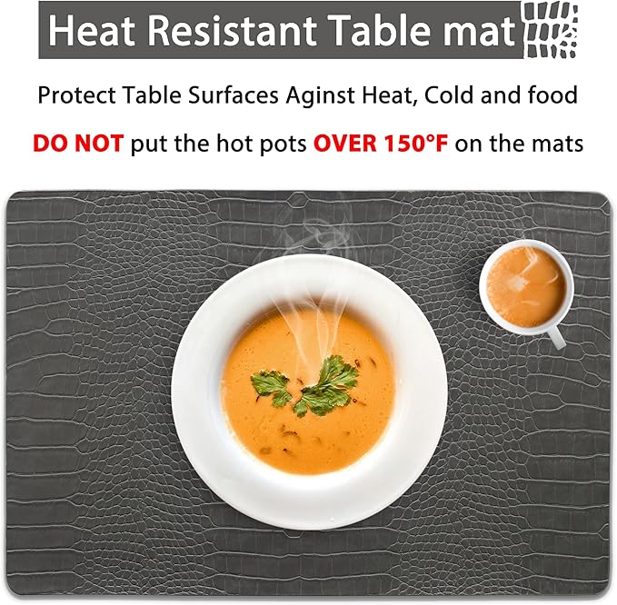 Set of 6 Faux Leather Placemats, PU Table Mats, Waterproof, Stain Resistant, Heat Resistant, Easy to Clean for Kitchen Dining Table,Conference Table