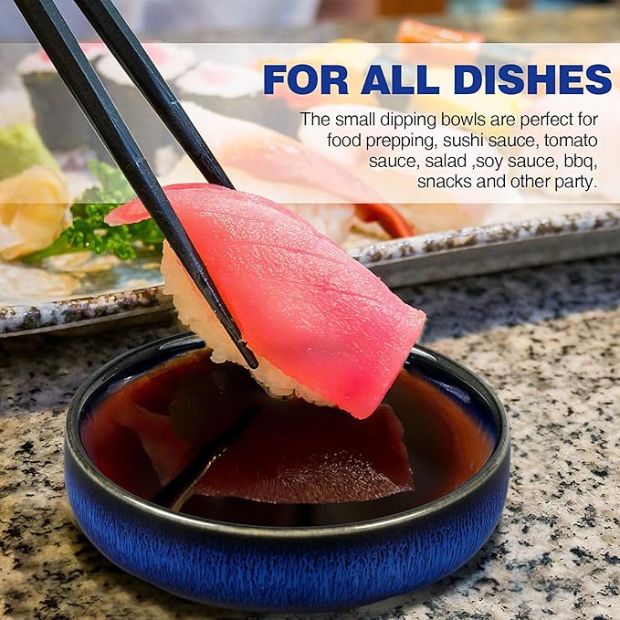 Roshtia 30 Pieces Ceramic Soy Sauce Dish 3.5 Inch Porcelain Dipping Bowls 3oz Multipurpose Small Bowl Mini Serving Dinnerware for Pinch Seasoning Appetizer Soy Sushi(Blue)