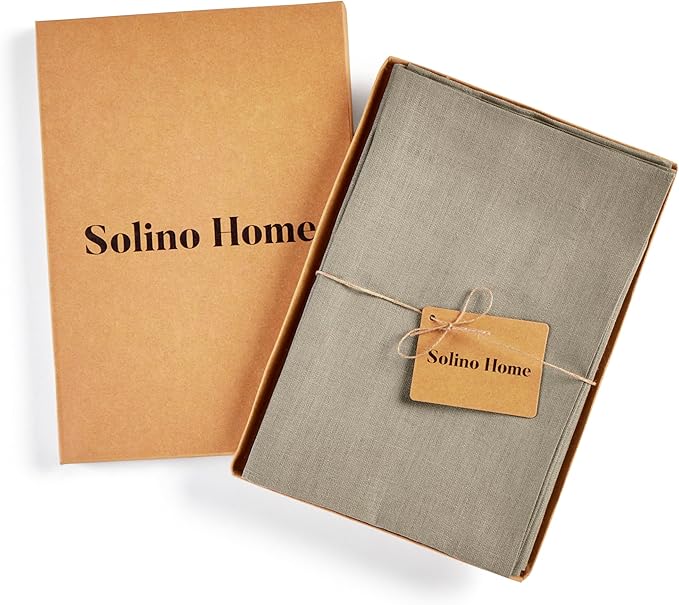 Solino Home Linen Napkins Set of 4-100% Pure Linen Vintage Khaki Dinner Napkins Cloth 20 x 20 Inch for Spring, Easter - Fete, Handcrafted and Machine Washable