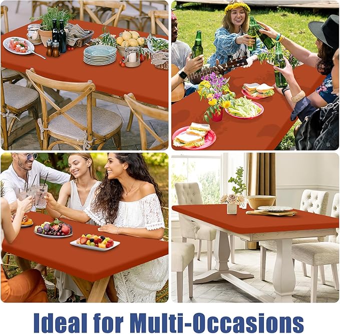 Spandex 4 Foot Rectangle Thanksgiving Table Cloth 2 Pack, Elastic Fitted Tablecloths for Picnic, Stretch Washable Patio Table Cover for Outdoor, Camping, Banquet and Parties (Rust, 30"x48")