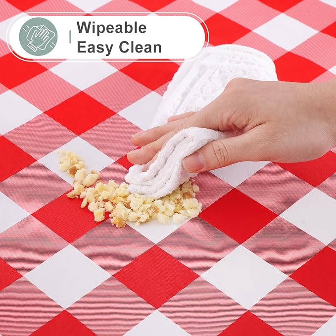 misaya Rectangle Waterproof Vinyl Table Cloth, Buffalo Flannel Backed Tablecloth, Wipeable Plastic Table Cover for Valentine's Day, Dinner, Kitchen, Outdoor (52" x 70", Red and White)