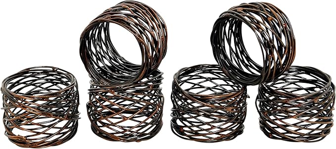 ALPHA Living HOME Heavyduty Napkin Rings - 12-Piece Elegant Mesh Metal Napkin Holders, Serviette Rings for Dining Table, Party Decoration, Weddings - Vintage Rustic Farmhouse Table Decor (Bronze)