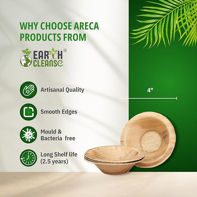 4" Areca Palm Leaf Round Bowls Compostable Biodegradable Eco-Friendly Bowls Natural Disposable Bowls, Perfect for Picnic Catering, Dessert, and Wedding (Pack of 50)