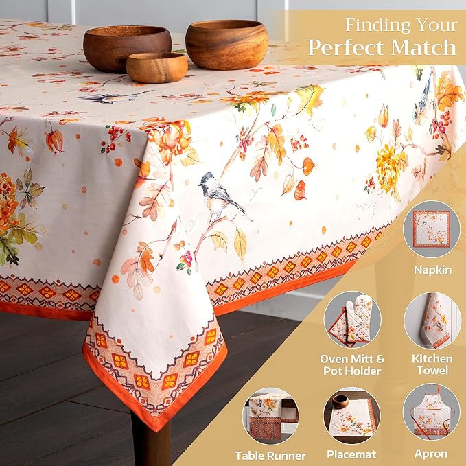 Maison d' Hermine Table Cloth Square Table 100% Cotton 60 x 60 Inches Fall Tablecloth Reusable Everyday Use for Thanksgiving Christmas Decorations Dining Farmhouse Party (Kelim - Prairie)