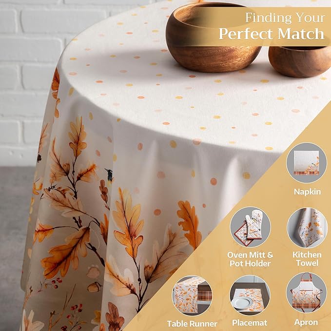 Maison d' Hermine Table Cloth Round Table 100% Cotton 69 Inches Fall Tablecloth Reusable Everyday Use for Thanksgiving Christmas Decorations Dining Farmhouse Party (Oak Leaves)