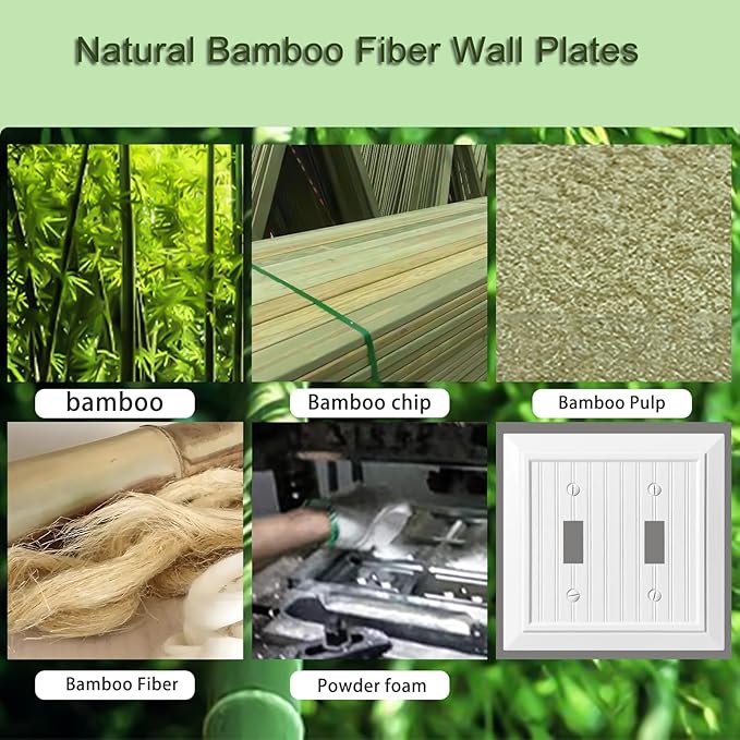 Beadboard Outlet Covers Wall Plates, Bamboo Fiber Light Switch Covers, Natural Material Electric Receptacle Decorative Switch Plate Outlet Cover (Pure White, 2 Gang Toggle 2 Pack)