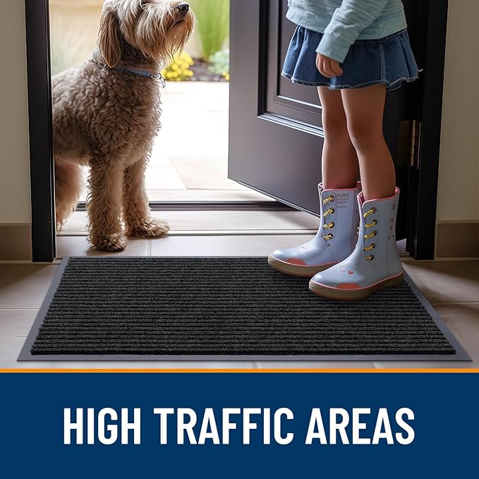 OLANLY Front Door Mat Indoor Outdoor Entrance, Waterproof Heavy Duty Doormat, Fade Resistant, Low Profile, Easy Clean Patio Porch Welcome Floor Mats for Entry, 59x20, Black