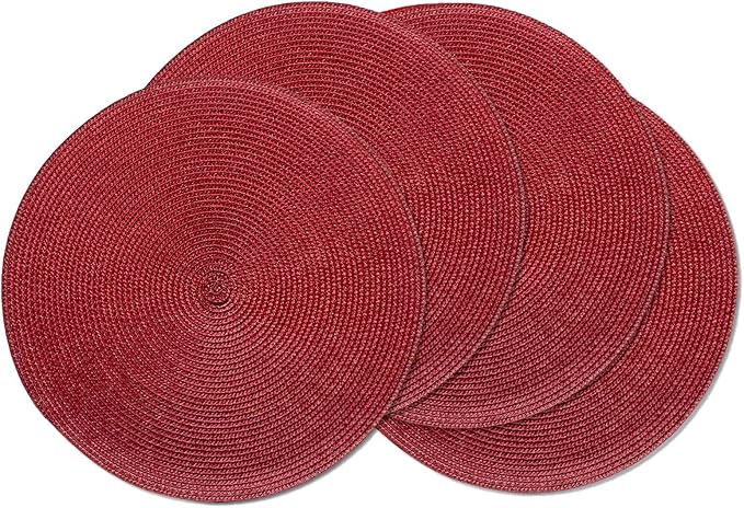AHHFSMEI Round Braided Placemats 15 Inch Round Table Mats for Dining Tables Natural Woven Heat Resistant Place mats Set of 4 (Burgendy Red,4)