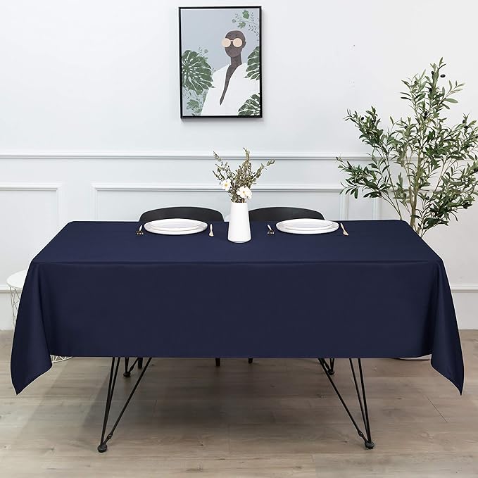 sancua Rectangle Tablecloth - 60 x 120 Inch - Stain and Wrinkle Resistant Washable Polyester Table Cloth, Decorative Fabric Table Cover for Dining Tables, Buffet Parties and Camping, Navy