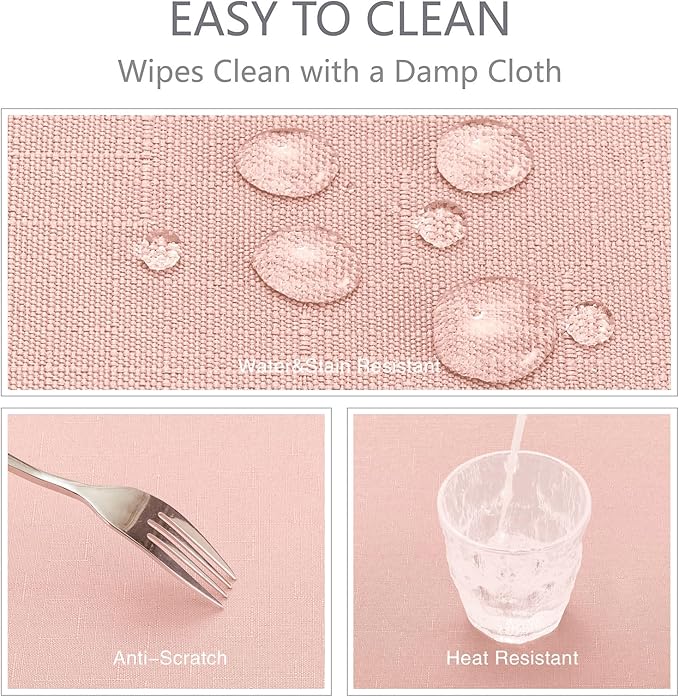 Rectangle 10 Feet Tablecloth 60x144 inch Linen Textured Table Cloth Stain and Wrinkle Resistant Washable Polyester, Decorative Table Cover Waterproof for Dining, Buffet and Camping, Pink