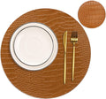Jovono Round Leather Placemats for Round Tables Set of 8, Brown Place Mats and Coasters, Wipeable Waterproof Heat Resistant Table Mats Easy to Care for Indoor Decor 13 inch Diameter