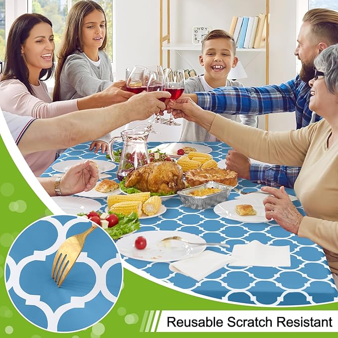 Smiry Rectangle Table Cloth, Waterproof Vinyl Tablecloth with Flannel Backing for Rectangle Tables, Wipeable Spillproof Plastic Tablecloths for Dining, Camping and Indoor (54"x120", Light Blue)