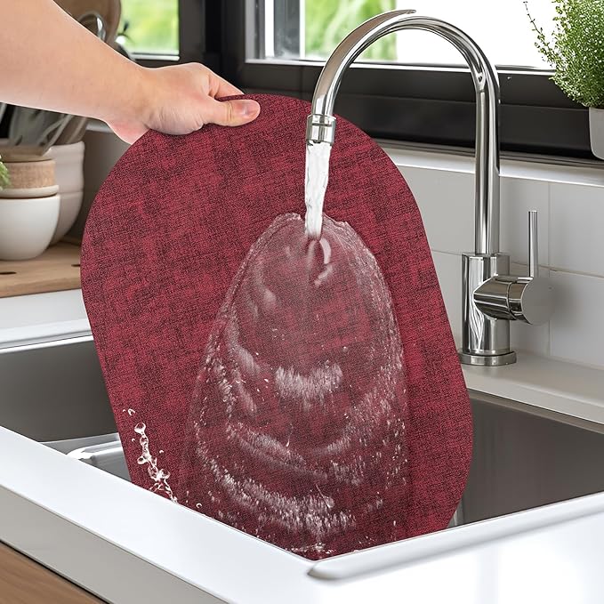 Placemats for Dining Table Set of 8 Non-Slip, Heat Resistant Oval Leather Placemat Double Layer, Waterproof Table Mats Easy to Clean for Kitchen Dining Room Coffee Office Table, Wine Red