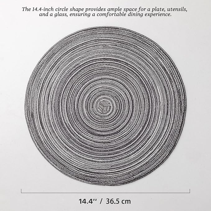 Round Placemats Set of 6 Woven Placemats Washable Braided Table Mats for Dining Table Heat Resistant Non-Slip Circle Place Mats(Mixed Gray)