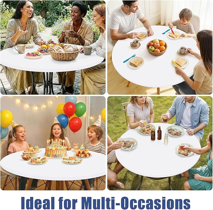 Round Spandex Tablecloth, Elastic Fitted Waterproof Tablecloths for 18"-24" Tables, Stretch Washable Picnic Table Cover for Camping, Dining, Indoor and Outdoor, White