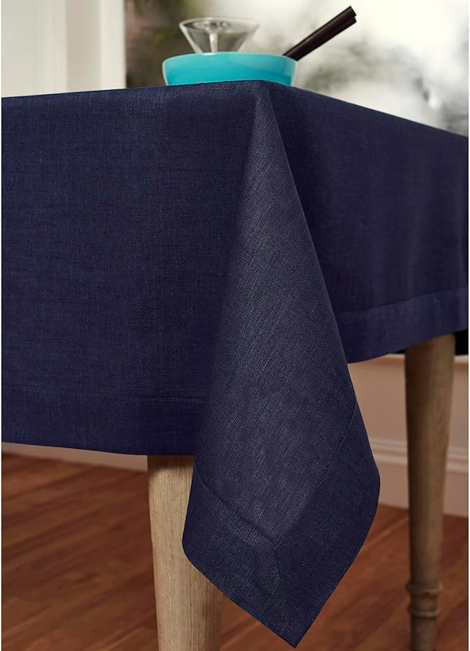 Solino Home Linen Tablecloth 60 x 108 Inch - 100% Pure Linen Chambray Navy Table Cloth for Rectangular Tables - Athena, Machine Washable Cloth Tablecloth for Winter, Spring