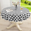 misaya Round Waterproof Vinyl Table Cloth, Buffalo Flannel Backed Tablecloth, Wipeable Plastic Table Cover for Dinner, Kitchen, Picnic (60", Black and White)