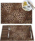 Brown Leopard Placemats Set of 6 Black Cheetah Skin Wild Animal Print Wipeable Table Mats Reusable Washable PVC Rectangle Place Mats for Kitchen Dining Home Decor 12x18 Inches