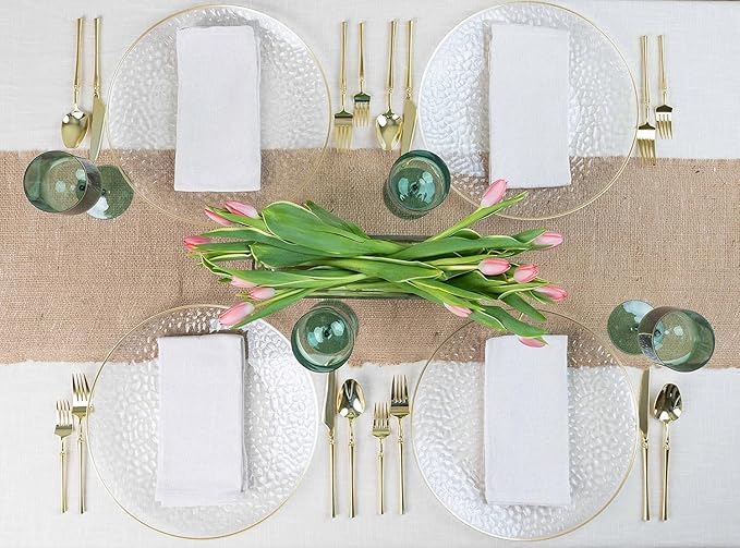 PARTY BARGAINS 13-Inch Charger Plates - 4 Pack, Hammered Clear Gold Rim, Heavy-Duty Disposable Chargers for Elegant Dining - Ideal for Weddings and Formal Events