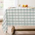 Softalker Checkered Tablecloth Rectangle, Outdoor Linen Cotton Gingham Table Cloth with Tassel, Heavy Duty Wrinkle Free Buffalo Plaid Table Cover for Kitchen Dining Home Party - 55 x 70 Inch, Aqua